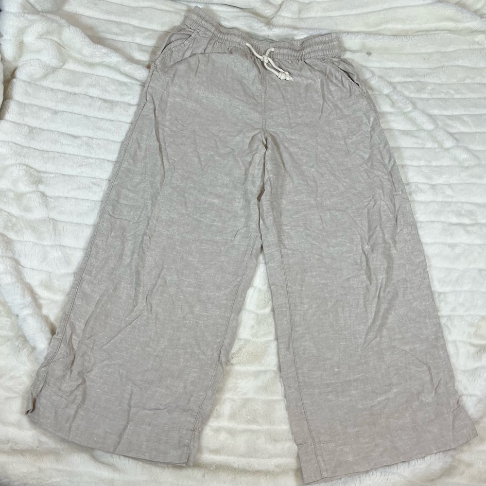Tahari M Linen Blend Sand Beige Wide Leg Beach Resort Minimal Pull On Pants City - Picture 2 of 9